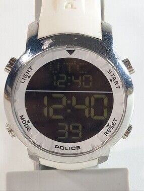 Police Cyber Men's Digital Watch White Chronograph Stainless Steel New Battery